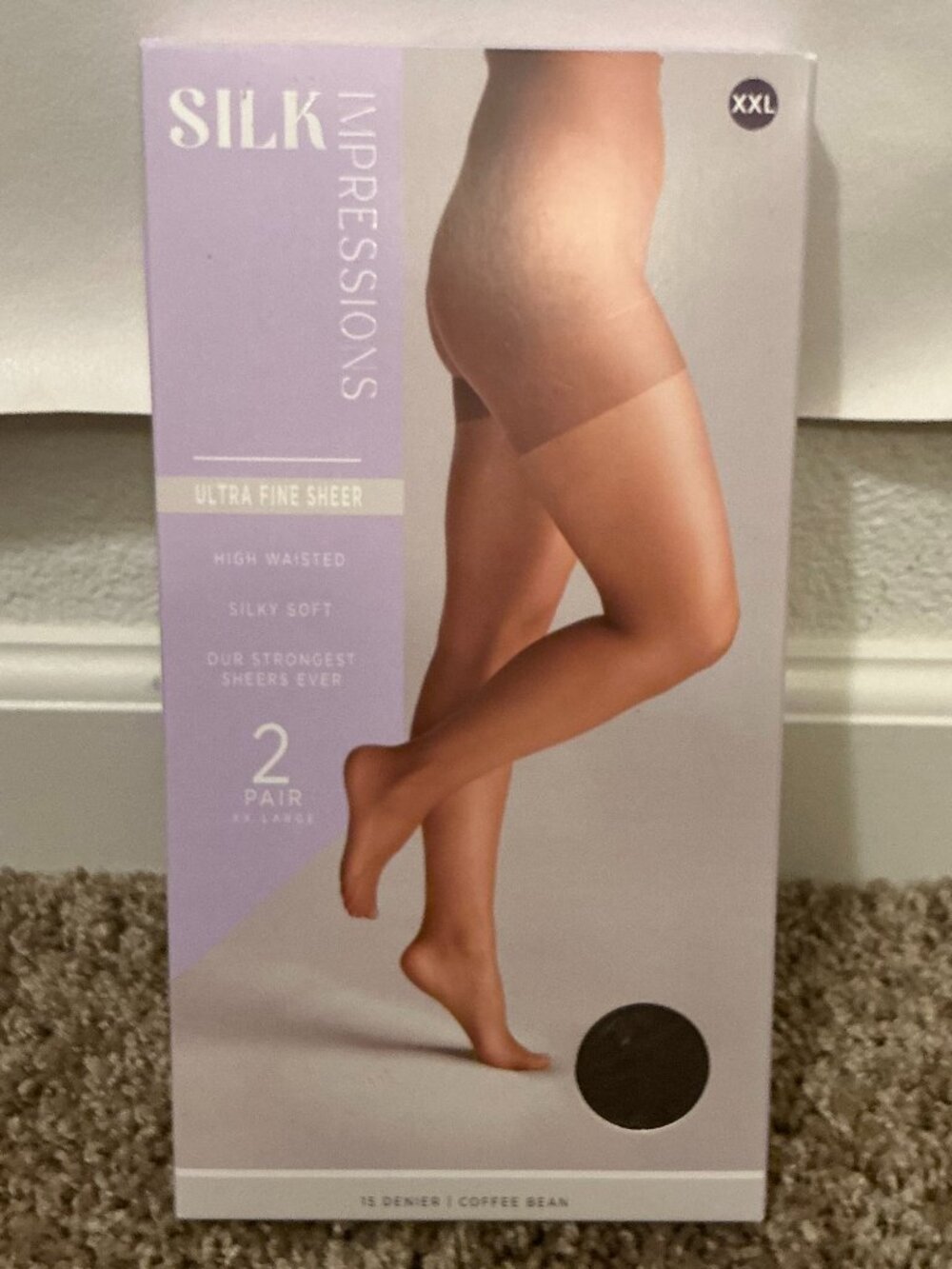 Silk Impressions XXL 2 Pair 15 Denier Coffee Bean Sheer High Waist Pantyhose NEW